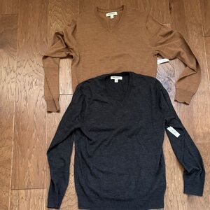 NWT Goodthreads Men's V-Neck Merino Wool Sweater Set - Charcoal and Brown